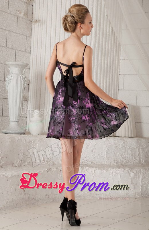 High Quality Spaghetti Straps Short Printing Ladies Prom Dress