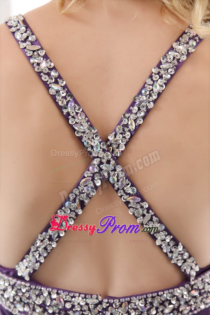 Dramatic Straps Slitted Purple Prom Dress with Crisscross Back