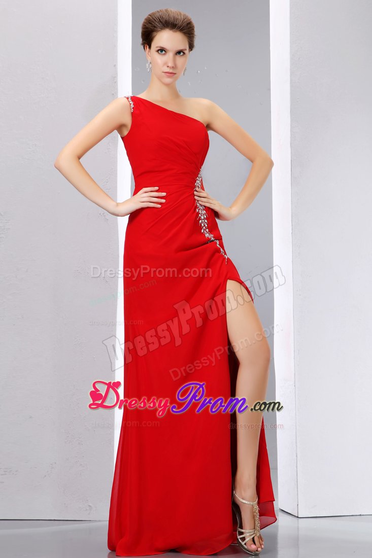 Graceful one Shoulder Beaded Red Prom Evening Dress in Kent