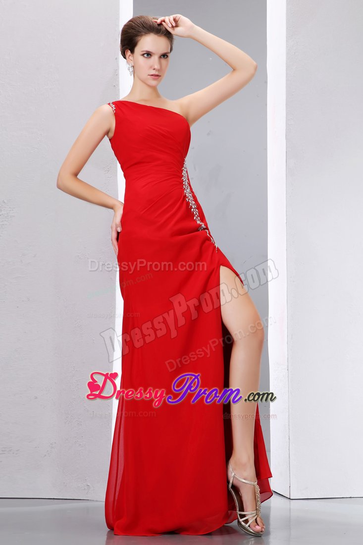 Graceful one Shoulder Beaded Red Prom Evening Dress in Kent