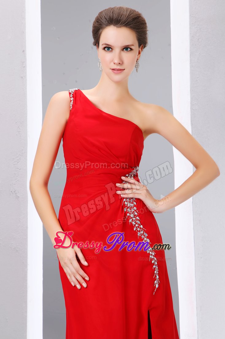 Graceful one Shoulder Beaded Red Prom Evening Dress in Kent