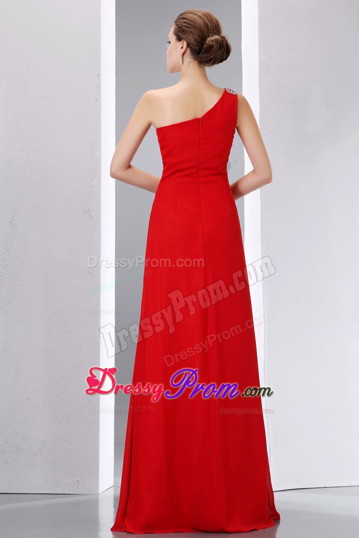 Graceful one Shoulder Beaded Red Prom Evening Dress in Kent
