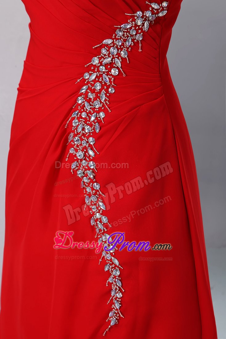 Graceful one Shoulder Beaded Red Prom Evening Dress in Kent