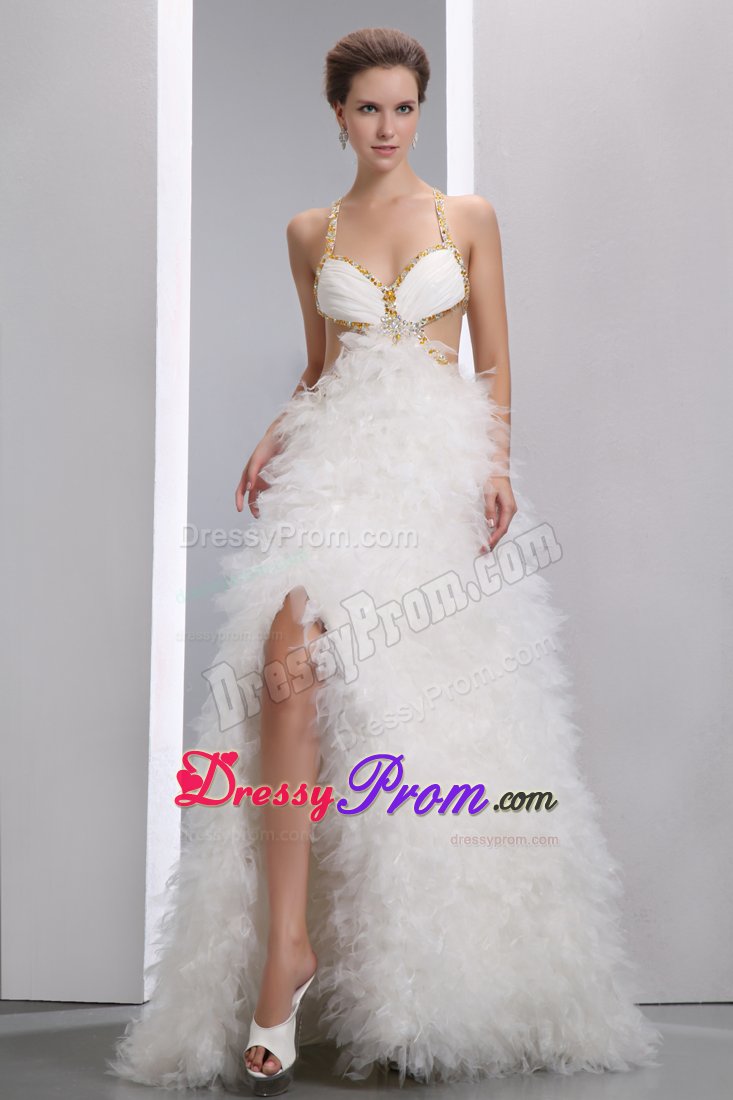 Dreamy White Spaghetti Straps Prom Dress with Crisscross Back