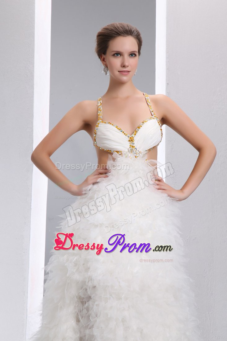 Dreamy White Spaghetti Straps Prom Dress with Crisscross Back