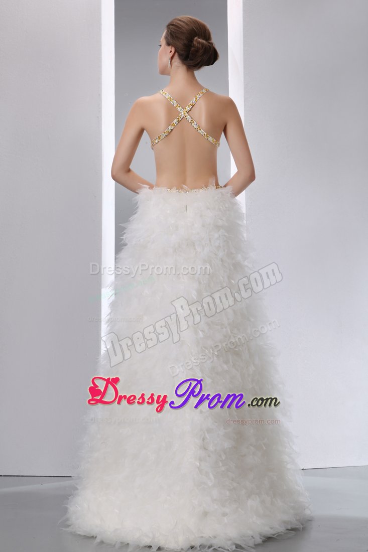 Dreamy White Spaghetti Straps Prom Dress with Crisscross Back