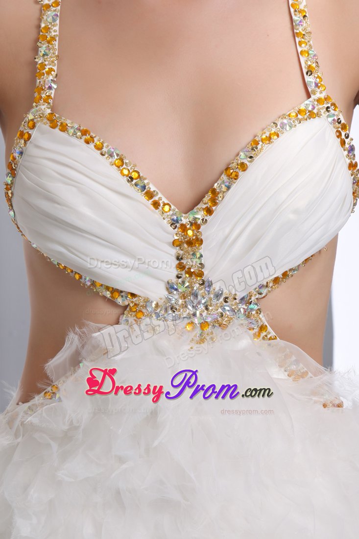 Dreamy White Spaghetti Straps Prom Dress with Crisscross Back