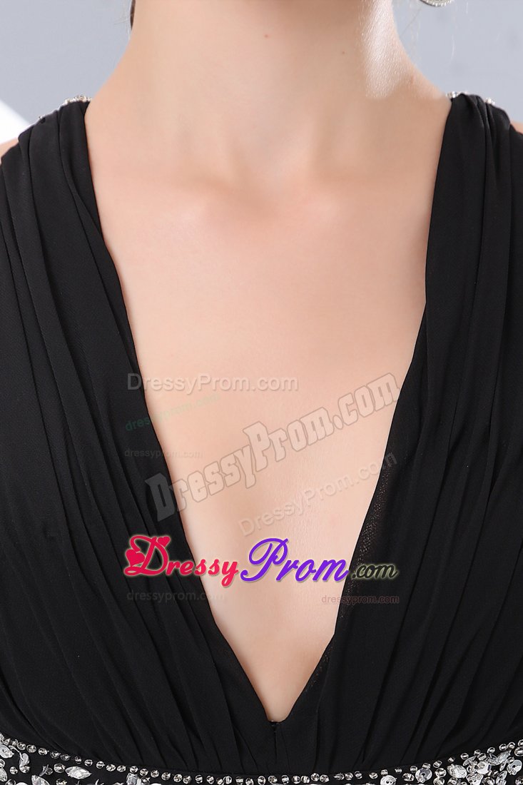 Sexy V-neck High-low Black Dress for Prom with Crisscross Back