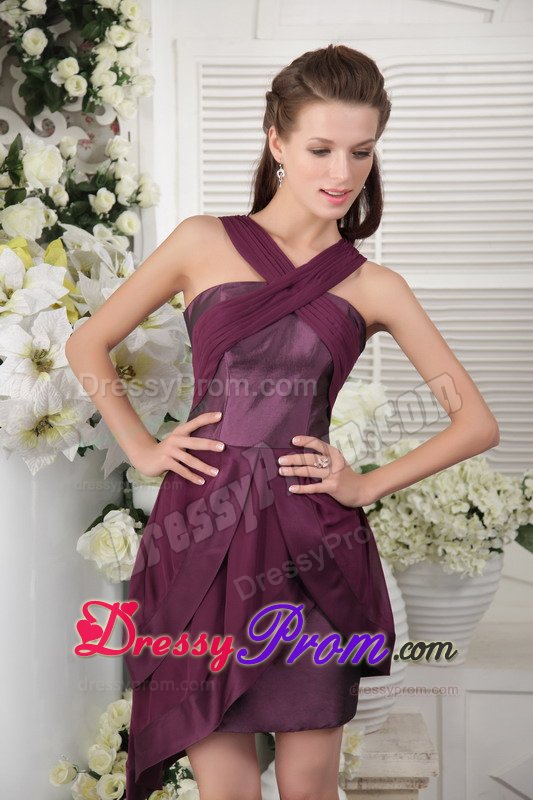 Palo Alto CA Dark Purple v Neck Asymmetrical Prom Evening Dress