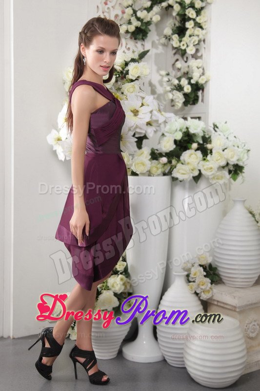 Palo Alto CA Dark Purple v Neck Asymmetrical Prom Evening Dress