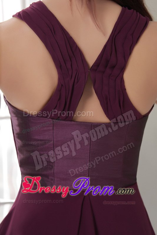 Palo Alto CA Dark Purple v Neck Asymmetrical Prom Evening Dress