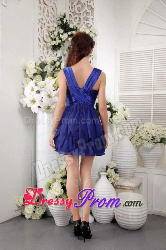 Palm Springs CA Ruched v Neck Prom Evening Dress in Royal Blue