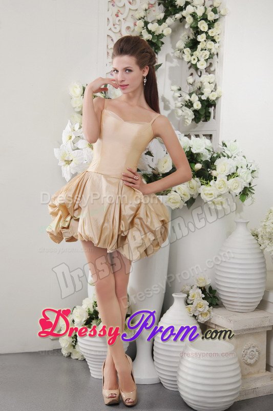 Pick ups Accent Champagne Prom Evening Dress with Spaghetti Straps