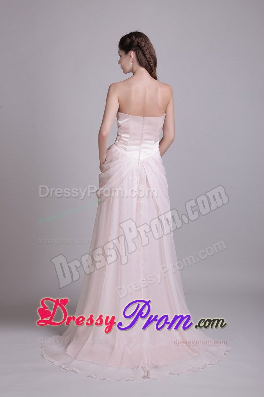Pink Empire v Neck Prom Evening Dress with Brush Train and Ruches