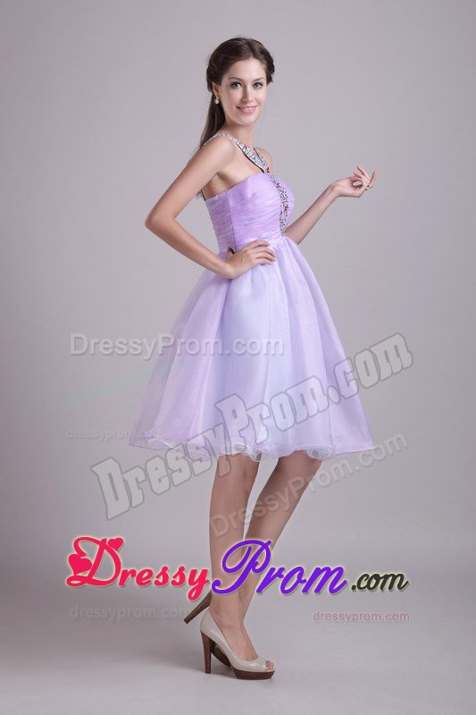 Ruched and Beaded v Neck Lilac Prom Evening Dress with Cutout