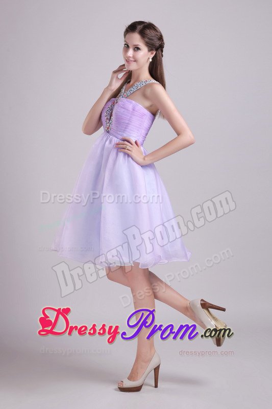 Ruched and Beaded v Neck Lilac Prom Evening Dress with Cutout