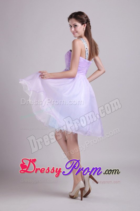 Ruched and Beaded v Neck Lilac Prom Evening Dress with Cutout