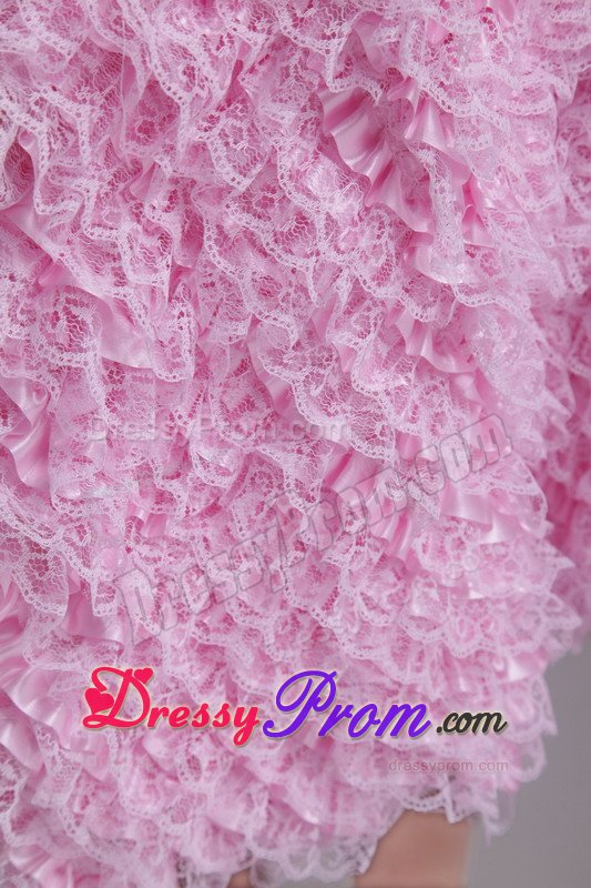 Ontario CA Baby Pink Prom Evening Dress with Beading and Ruffles