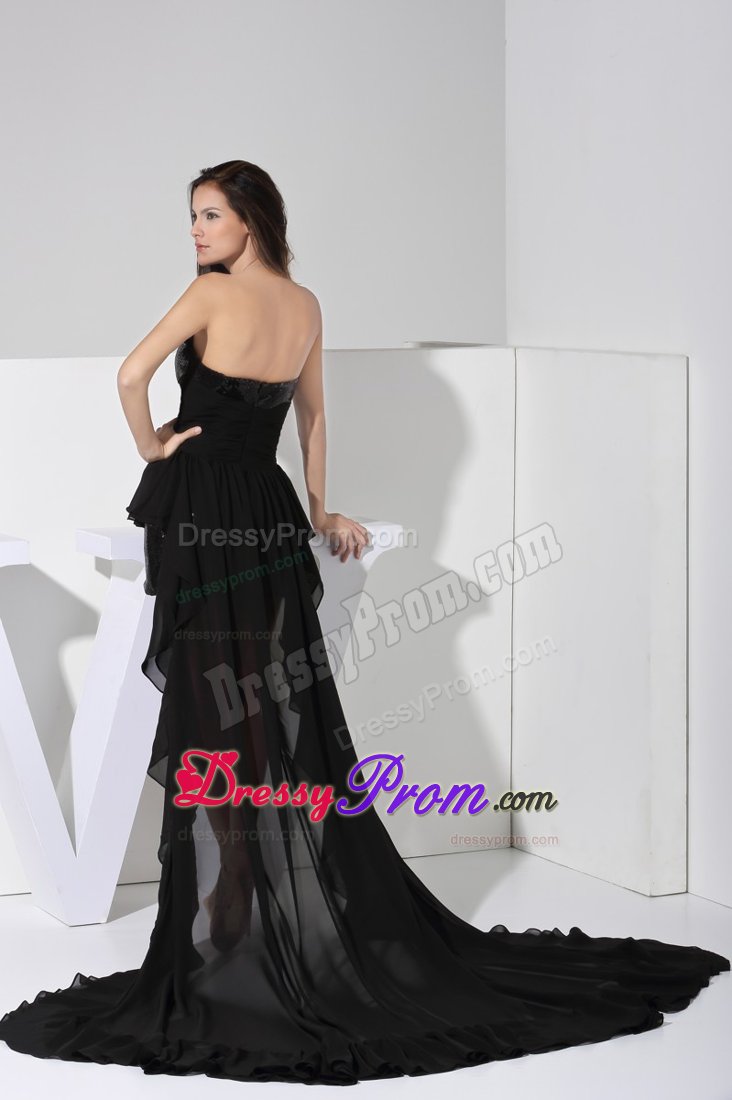 V-neck High-low Black Prom Dress with Paillette in Merseyside
