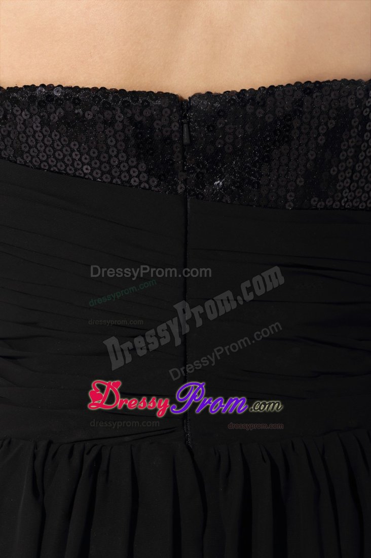 V-neck High-low Black Prom Dress with Paillette in Merseyside