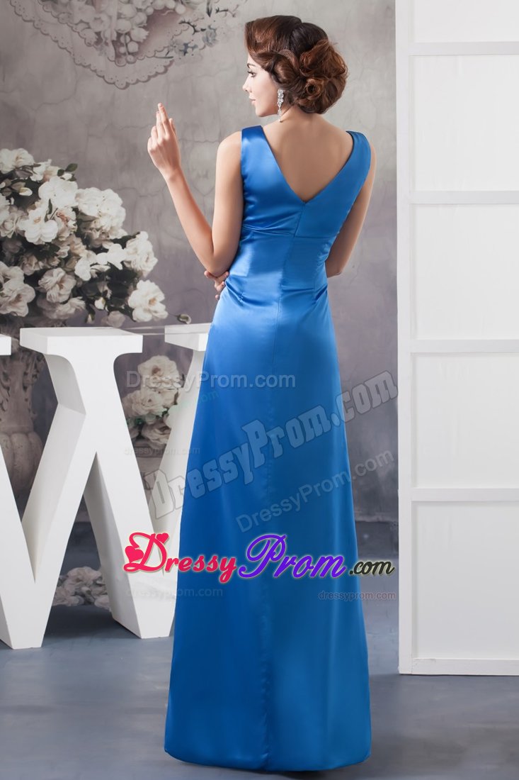 Elegant V-neck Slitted Royal Blue Long Prom Celebrity Dress