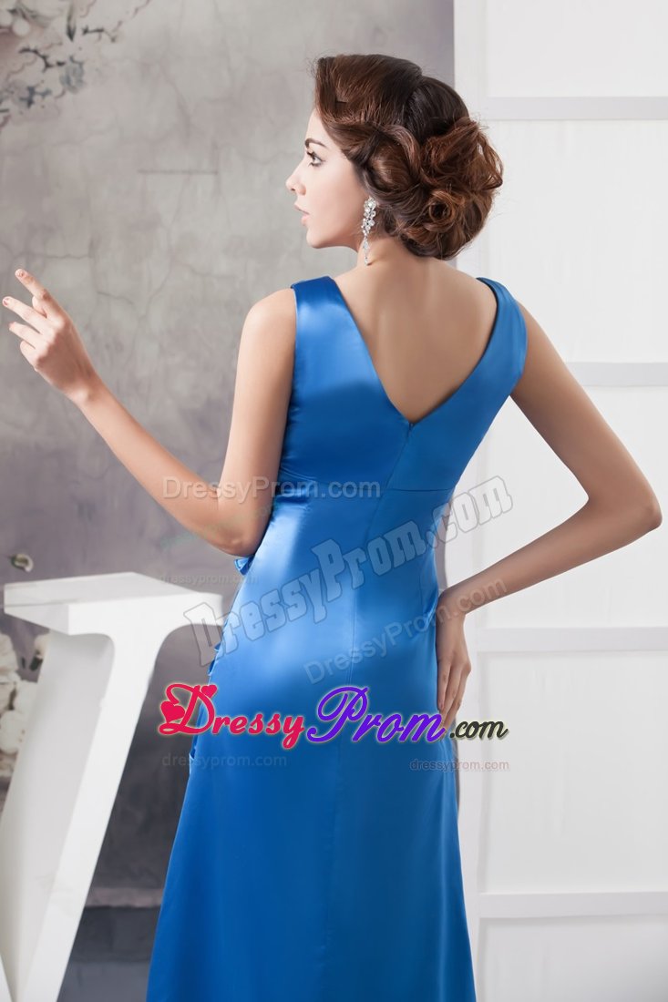 Elegant V-neck Slitted Royal Blue Long Prom Celebrity Dress