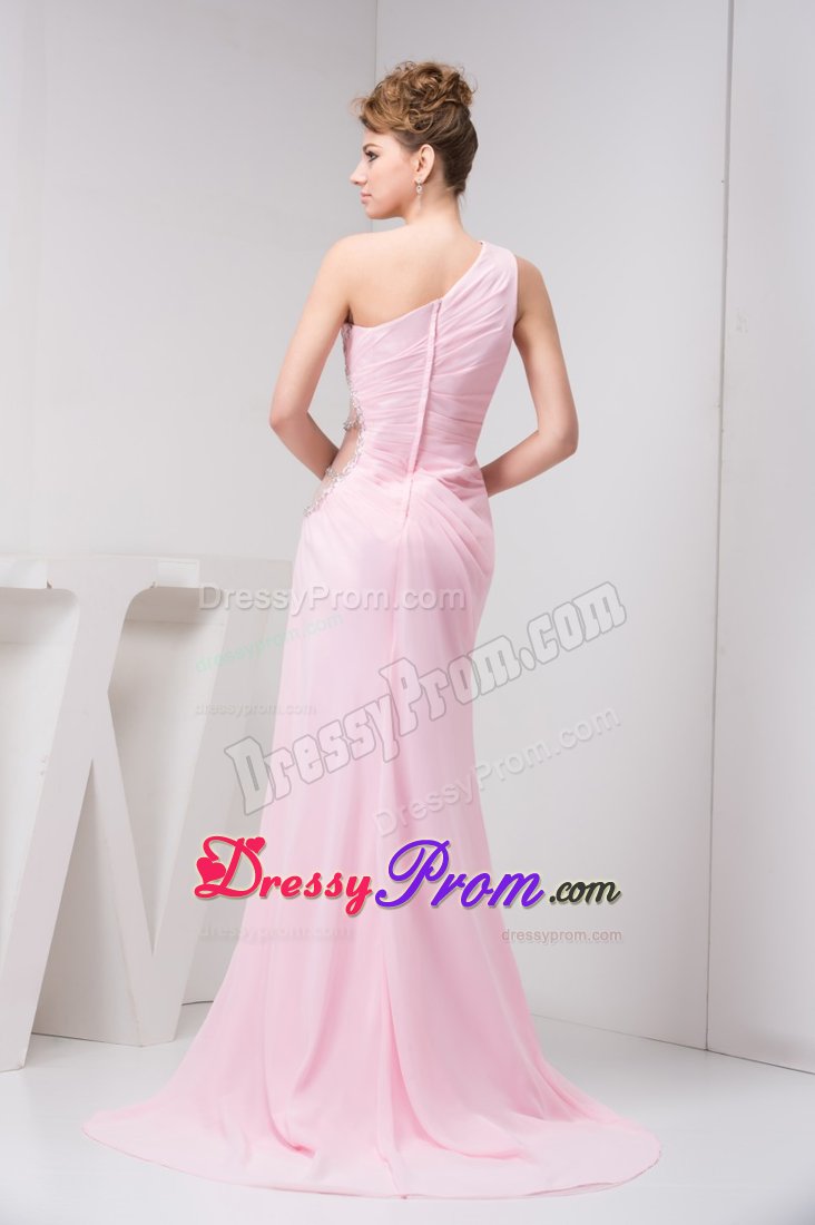 One Shoulder Ruches High Slit Beading Cutouts Dresses for Prom