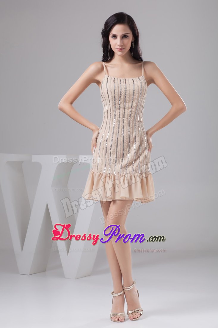 Sequined Champagne Mini Dresses for Prom Princess with Straps