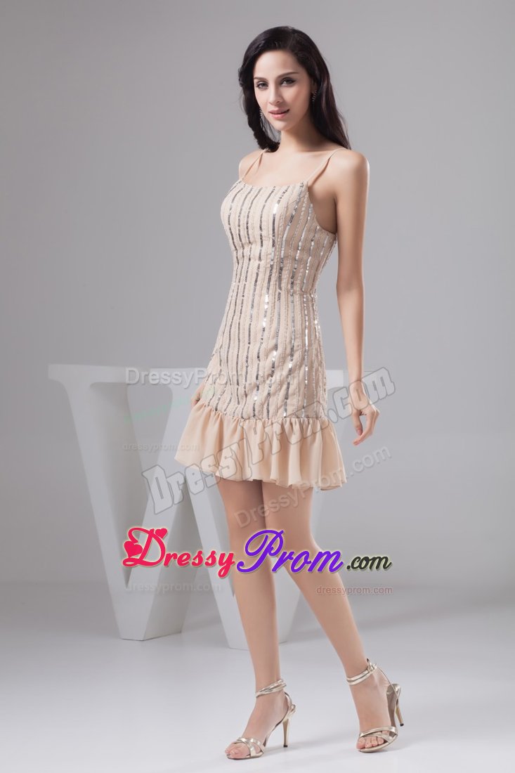 Sequined Champagne Mini Dresses for Prom Princess with Straps