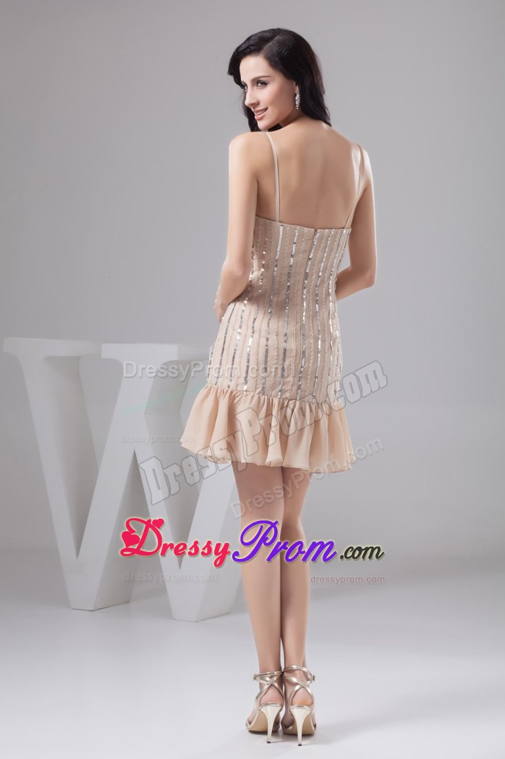 Sequined Champagne Mini Dresses for Prom Princess with Straps