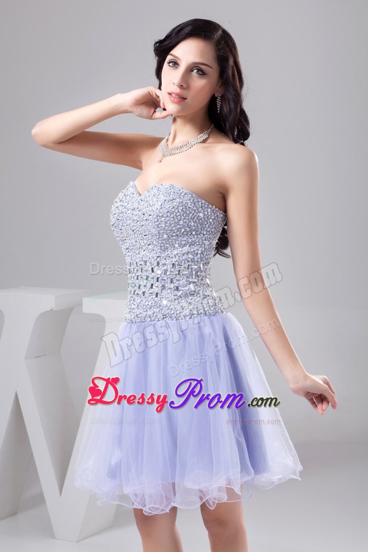 Full Beaded Bodice Lilac Organza Dresses for Prom Princess 2014