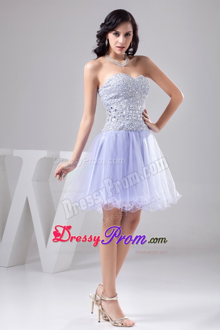 Full Beaded Bodice Lilac Organza Dresses for Prom Princess 2014