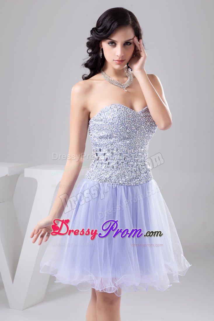 Full Beaded Bodice Lilac Organza Dresses for Prom Princess 2014