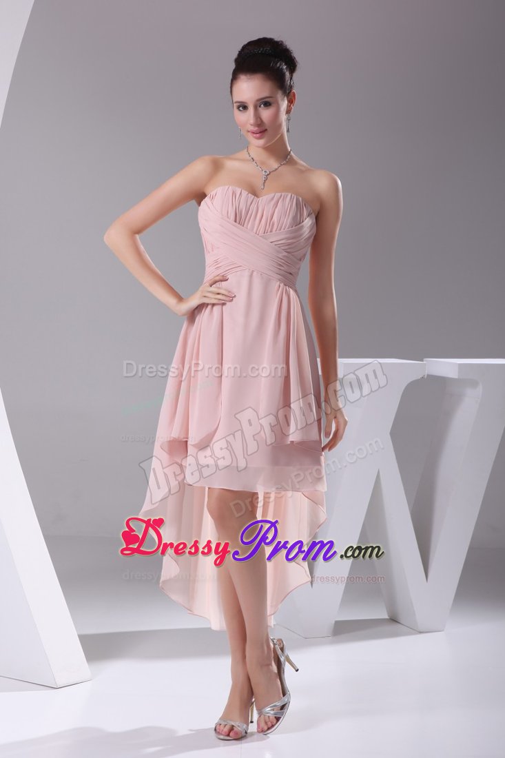 Pink Sweetheart High-low Chiffon Dresses for Prom Princess 2014