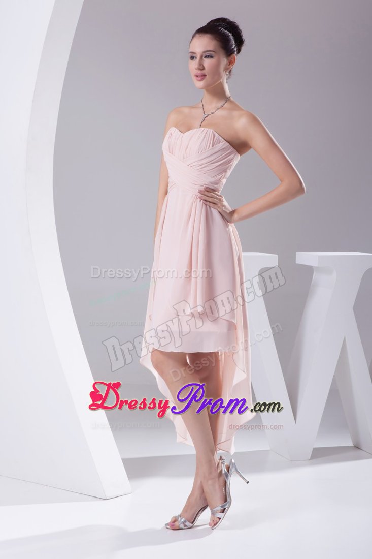 Pink Sweetheart High-low Chiffon Dresses for Prom Princess 2014