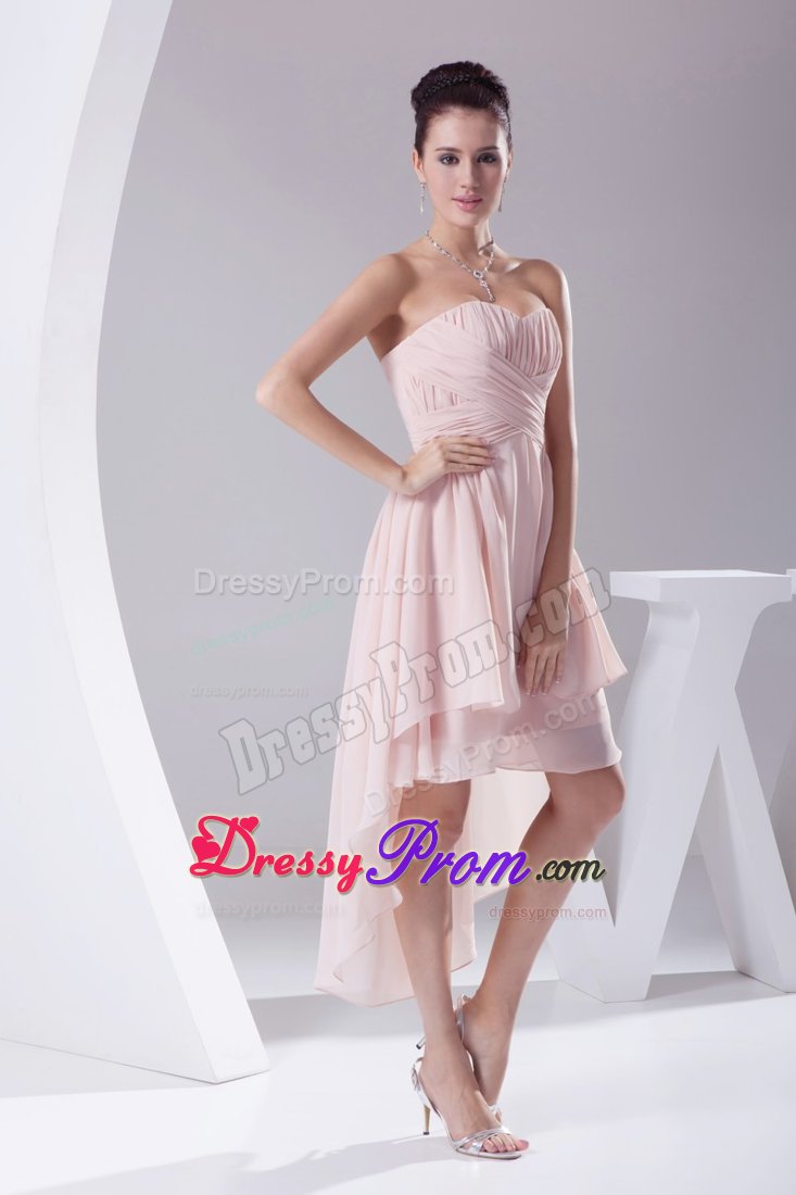 Pink Sweetheart High-low Chiffon Dresses for Prom Princess 2014