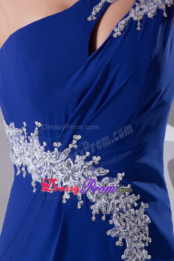 one Shoulder Slitted Appliqued Royal Blue Prom formal Dress
