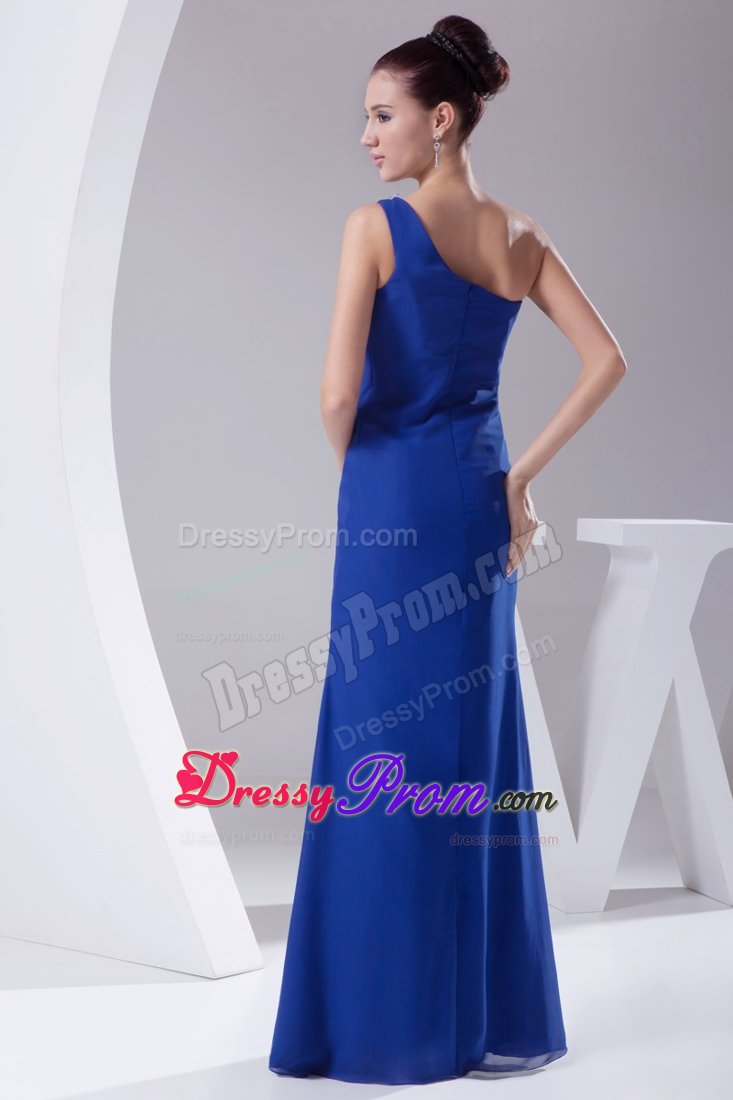one Shoulder Slitted Appliqued Royal Blue Prom formal Dress