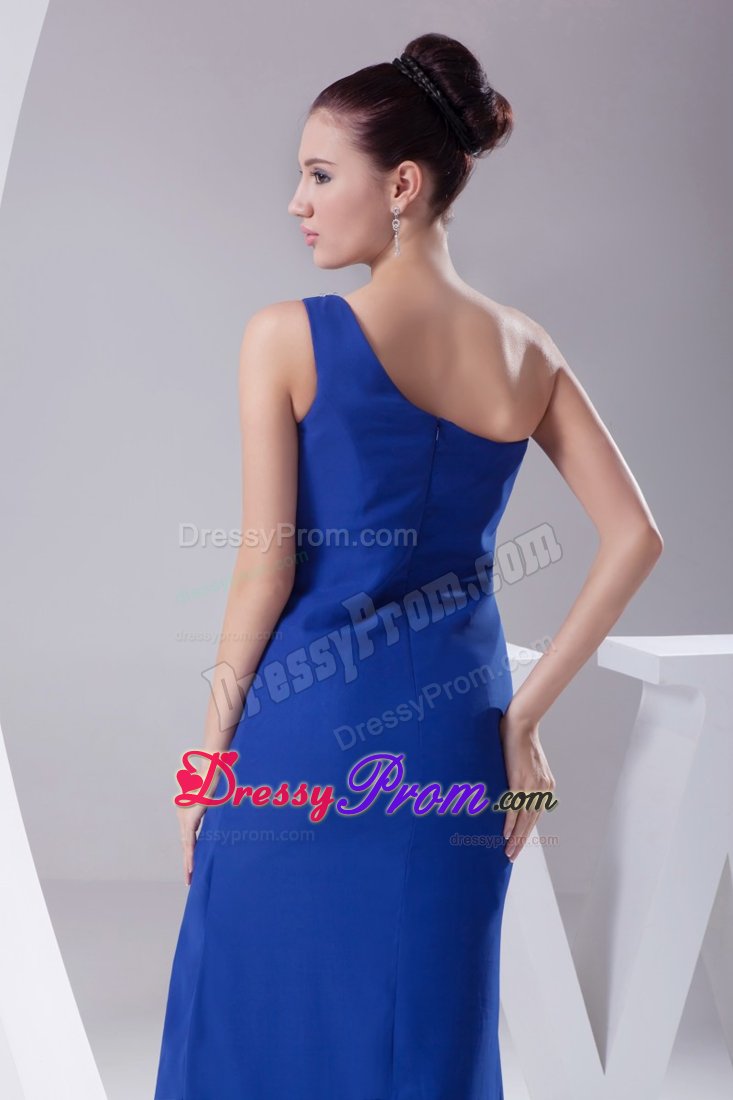 one Shoulder Slitted Appliqued Royal Blue Prom formal Dress