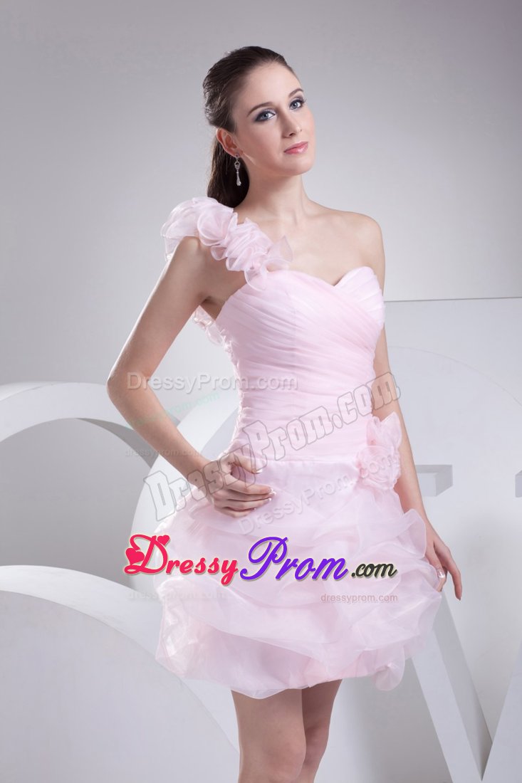 Flowery One Shoulder Ruched Dresses for Prom Princess in Baby Pink