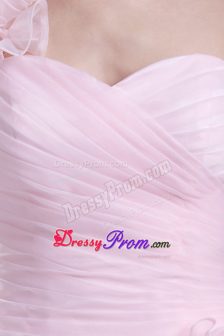 Flowery One Shoulder Ruched Dresses for Prom Princess in Baby Pink