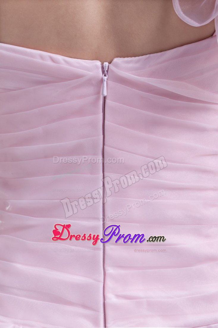 Flowery One Shoulder Ruched Dresses for Prom Princess in Baby Pink