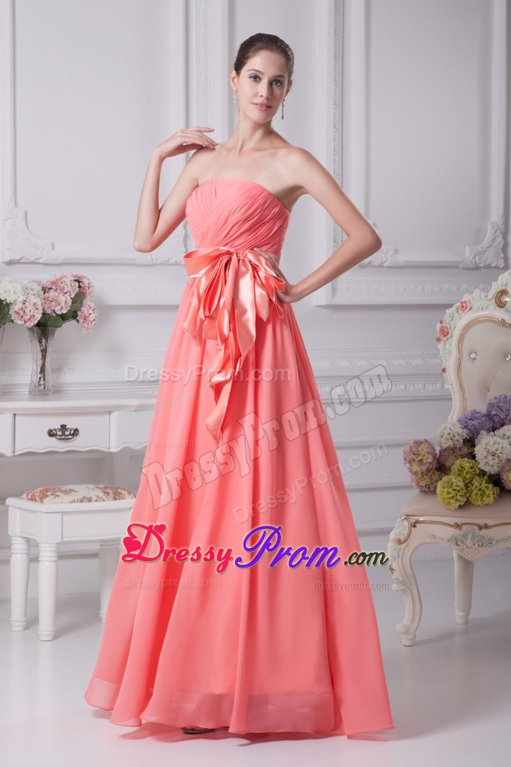 Ruches and Sash Accent Dresses for Prom Princess in Watermelon