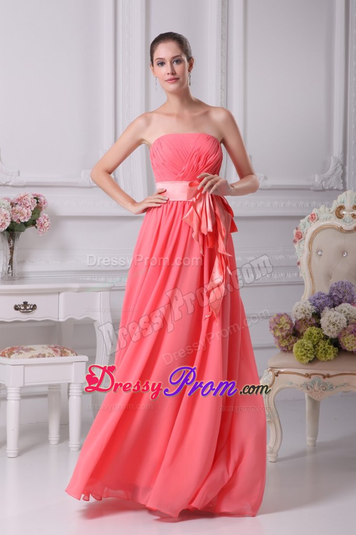 Ruches and Sash Accent Dresses for Prom Princess in Watermelon