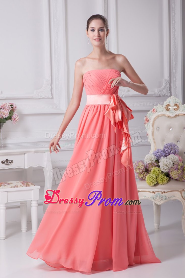 Ruches and Sash Accent Dresses for Prom Princess in Watermelon