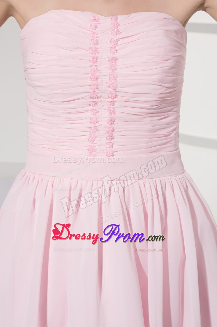 Light Pink Strapless Dresses for Prom Princess with Beading Ruches