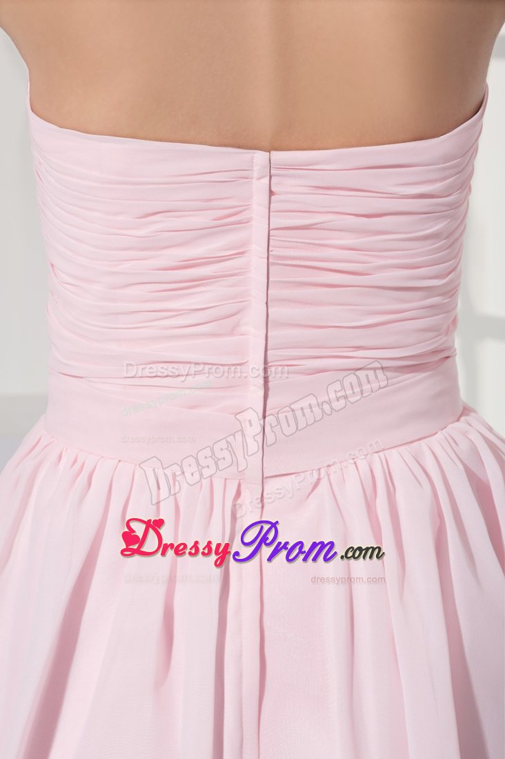 Light Pink Strapless Dresses for Prom Princess with Beading Ruches