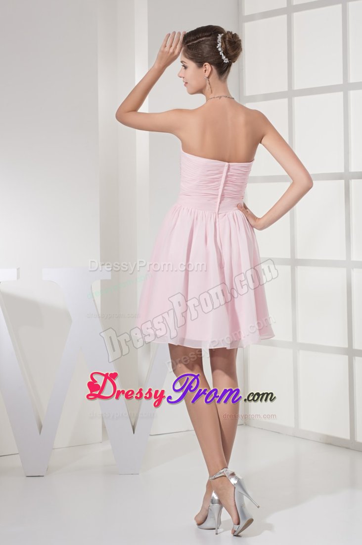 Light Pink Strapless Dresses for Prom Princess with Beading Ruches