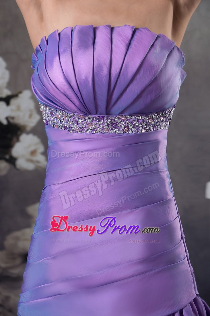 Strapless Beaded Slitted Purple Prom Dress with Ruffled Layers