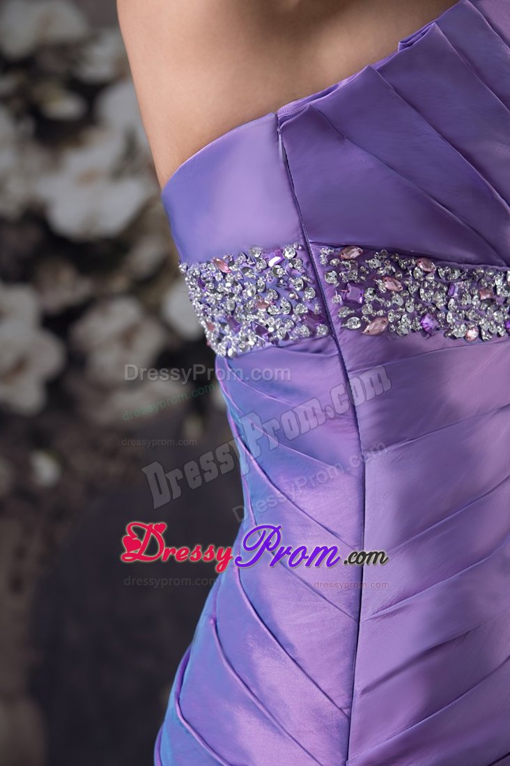 Strapless Beaded Slitted Purple Prom Dress with Ruffled Layers